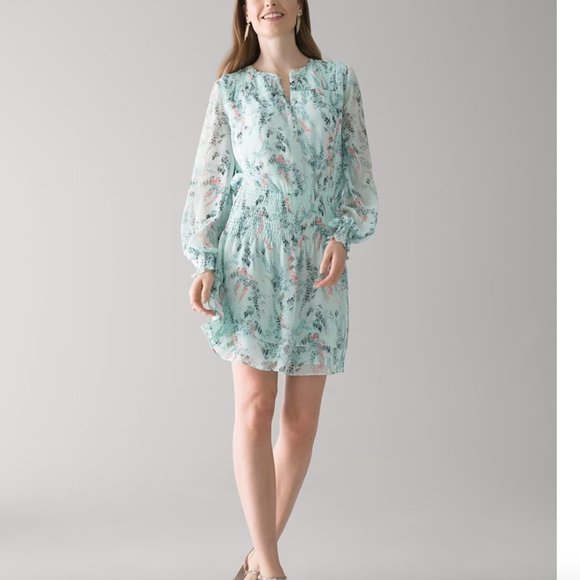 Smocked Blouson Dress In Wisteria See Breeze Preppy Coastal - Picture 1 of 13